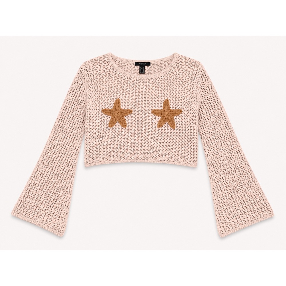 Cotton Crochet Open Weave Sweater Light Pink Knit Crop Top Starfish xs
